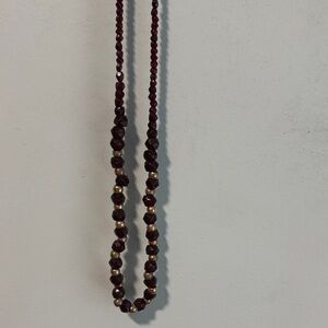 Antique Beaded Necklace in Deep Red and Gold Toned Beads
